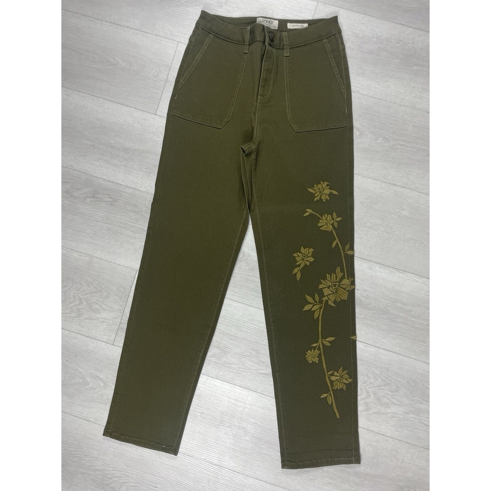 LOGO by Lori Goldstein - Embroidered Boyfriend Pants Jeans  Olive Green Size 4